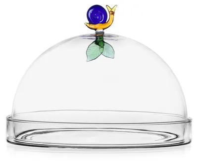 Glasglocke mit Schnecke und Blatt, Borosilikatglas, Ø 20 cm