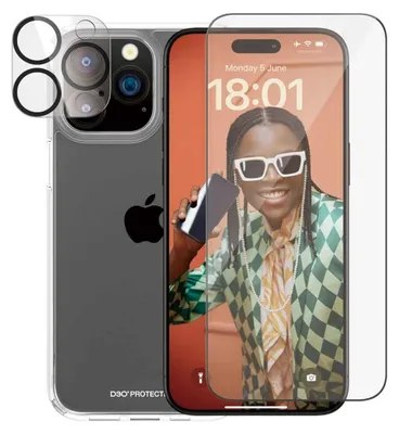 Produktbild von PanzerGlass ® 3-in-1 Set iPhone 15 Pro Max, Apple, Apple - iPhone 15 Pro Max, Trockene Anwendung, Schockresistent, Transparent, 1 Stück(e)