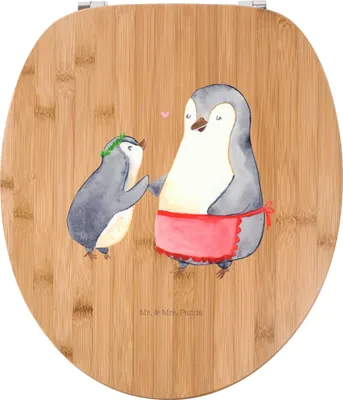Produktbild von Mr. & Mrs. Panda Toilettendeckel Pinguin mit Kind - Transparent - Geschenk, Muttertag, WC Brille, Mami, Vorbild Mama, Familie, klo deckel, Klo-Deckel, Pinguine, Mutter