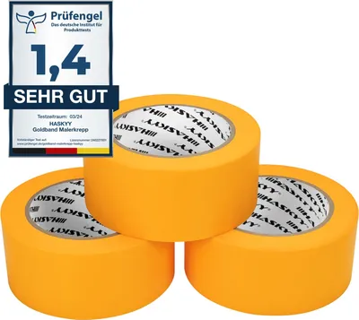 Immagine prodotto di Nastro adesivo per imbianchini Goldband, nastro di carta crepe, 3 rotoli da 50 mm x 50 m, nastro adesivo professionale per mascheratura