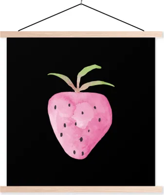 Produktbild von MuchoWow® Textilposter Erdbeere - Aquarell - Schwarz 40x40 cm mit holzfarbenen Rahmen - Posterleiste