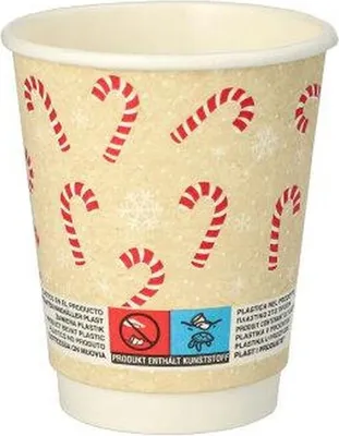 Produktbild von 25 Trinkbecher, Pappe 0,2 l Ø 8 cm · 9,3 cm "Candy Canes " doppelwandig