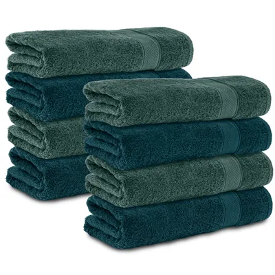 Produktbild von Komfortec 8er Duschtücher 70x140 cm Set aus 100% Baumwolle, 470g/m², Frottee, Weich, Petrol/Dunkelgrün