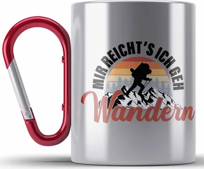 Produktbild von Trendation - Mir Reichts Ich Geh Wandern Edelstahl Tasse Karabiner Geschenk Karabiner Edelstahl Tasse Karabiner Edelstahl Wander Kaffeebecher Lustiger Sprüche Outdoor (Rot)