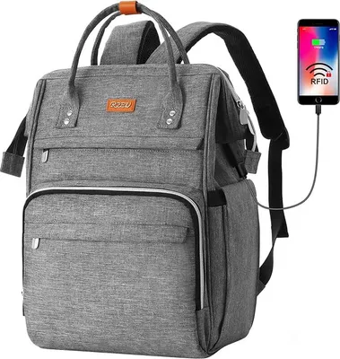 Produktbild von Rucksack Damen 15,6 Zoll Grau Wasserdicht Anti-Diebstahl Schultasche für Mädchen Teenager Frauen Reisen Arbeit