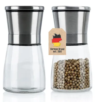 2-teiliges Gewürzmühlen-Set, Glas/Edelstahl, Silber-Transparent