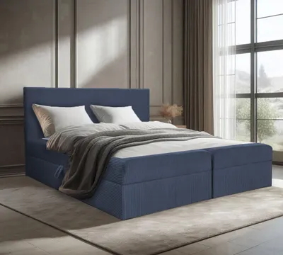 Produktbild von Bett, Boxspringbett, Continentalbett BERG POSO mit Bonell Matratze, T25 Topper, Doppelbett mit Container, H3 180x200 cm, (Dunkelblau - Poso 05)