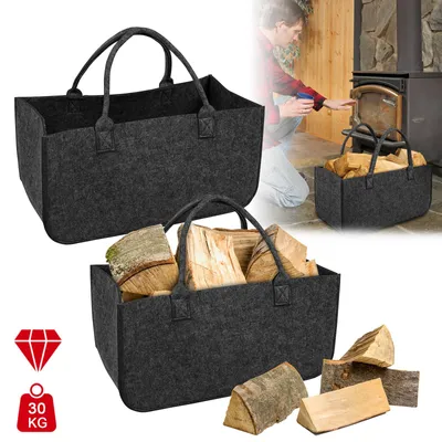 Produktbild von YZNAHRE 2 Stück Filztasche Faltbar Filzkorb 50x25x25 cm Kaminholzkorb mit Griffen Brennholzkorb Shopper für Kaminholz Brennholz, Dunkelgrau