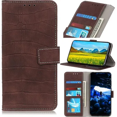 Produktbild von Mobigear Croco Schutzhülle für Samsung Galaxy M33 – Klapphülle/Etui mit Geldbörsenfunktion – Braun