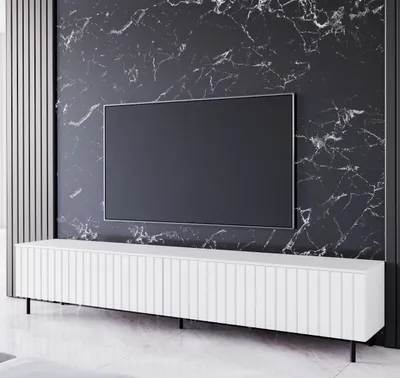 Produktbild von TV Lowboard Fernsehtisch Fernsehschrank XELLO 200 weiß mit schwarzen Füßen stehend 200x47x35cm