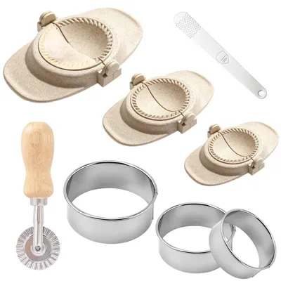 Productafbeelding van 8-delige Dumpling Maker Set met Voedselveilig Deegwiel en Roestvrijstalen Vullepel