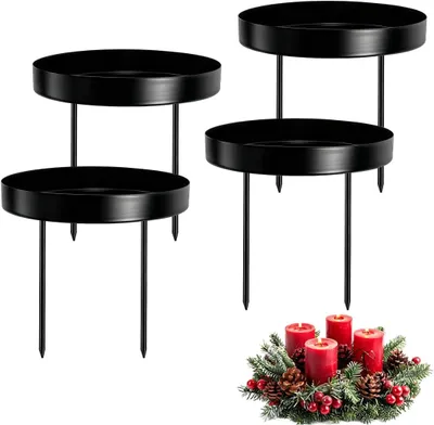 Produktbild von 4 schwarze Kerzenständer für Adventskranz, 8,5 cm Metall, Kerzenständer mit Spitzen, Kerzenhalter für Adventskranz, Stumpenkerzen