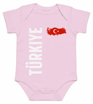 Zdjęcie produktu dla Turcja, flaga, piłka nożna, Mistrzostwa Europy, zestaw koszulki dla kibica, koszulka dla dziecka (body), różowa, rozmiar 12/18 miesięcy