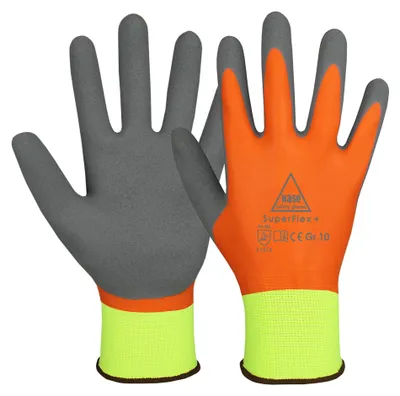 Produktbild von HASE SAFETY GLOVES Latex-Arbeitshandschuhe, Superflex+, EN 388, EN 420, neongeld/orange, Größe 8