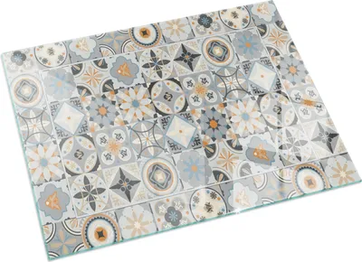 Produktbild von Mosaikmuster in Fliesen – Glasbodenplatte für – Kaminofen – Kaminplatte Glas – Schutzglas – Funkenschutzplatte –Glasbodenplatte Feuerfeste – Hitzeschutzplatte – Bodenschutz aus Glas – 60x40 cm