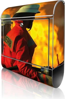Produktbild von banjado Design Briefkasten Stahl silber mit Zeitungsfach pulverbeschichtet "Feuer" 38x46x12,5cm & 2 Schlüssel - Postkasten A4 Einwurf inkl. Montagematerial [BK 10168]