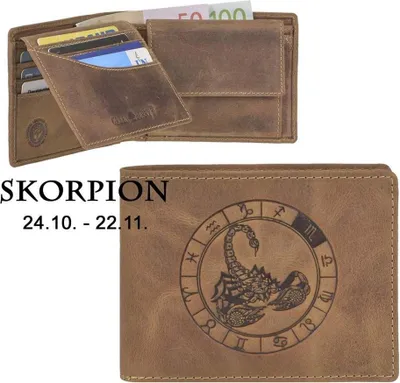 Zdjęcie produktu dla Greenburry portfel męski skórzany brązowy antyczny vintage z wytłoczonym motywem gwiazdy SKORPION portfel 12,5 x 9,5 cm