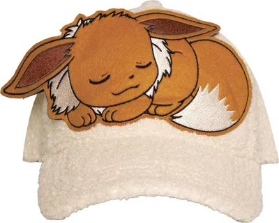 Produktbild von Pokémon-Kappe mit schlafendem Evoli-Teddy, größenverstellbar