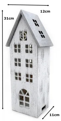 Produktbild von Holz LED Haus weiß silber 12 x 31cm