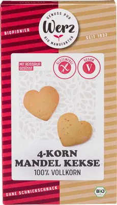 Zdjęcie produktu dla naturkorn mühle Werz - 4-ziarniste pełnoziarniste ciasteczka migdałowe bezglutenowe - 150g