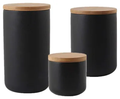 3er-Set Keramik-Vorratsdosen mit Bambusdeckel, 260/800/1000 ml