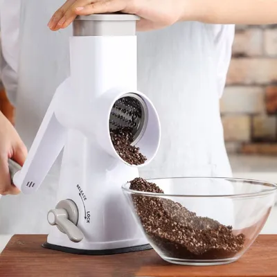 Produktbild von Gemüseschneider, 3-in-1 multifunktionaler Trommelreibe, manueller, Multi-Reibe, für Gemüse, Obst, Nüsse