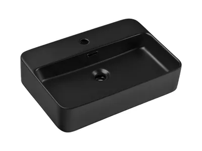 Zdjęcie produktu dla Umywalka Nablatowa Ceramiczna 55X38 Cm Czarny Mat Prostokątna