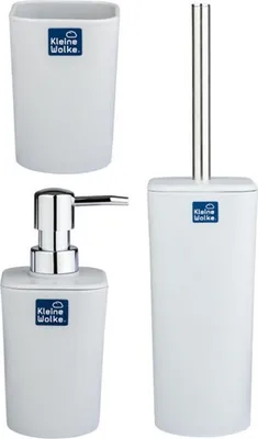 Produktbild von Kleine Wolke Badaccessoires Badaccessoires Badezimmerset Badzubehör Badutensilien Badezimmer Zubehör Bad Set bestehend aus Zahnputzbecher, Seifenspender WC-Bürstengarnitur
