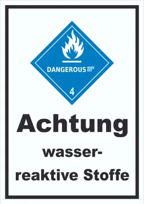 Produktbild von Schild wasserreaktive Stoffe Dangerous when wet hochkant A5 Rückseite selbstklebend