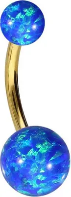 Produktbild von Bauchnabelpiercing Titan Bananabell SYNTHETISCHE OPALE Gold | Opalfarbe: Dunkelblau Stablänge: 10mm