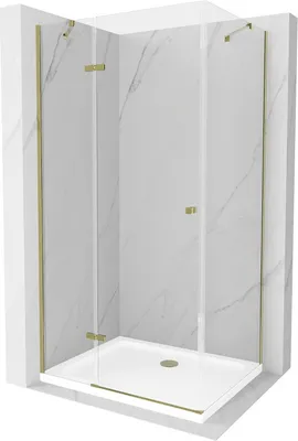 Produktbild von Mexen Roma kippbare Duschabtrennung 70 x 80 cm, Transparent, Gold + Duschwanne Flat - 854-070-080-50-00-4010