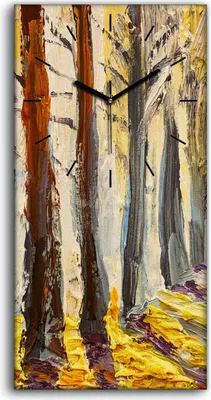 Produktbild von Wohnzimmer-Bild Leinwand Uhr Geräuschlos Kunstdruck 30x60 Ölgemälde Wald Bäume - schwarze Hände