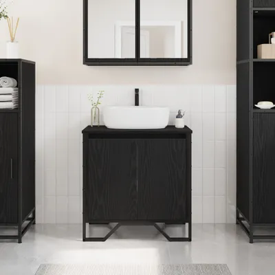 Produktbild von Waschbecken-Schrank Schwarze Eiche 60x35x60 cm Furniertes Holz, Badezimmerschränke DesignMöbel Neu