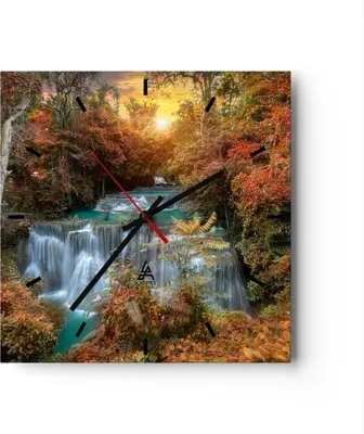 Produktbild von Wanduhr - Quadrat - Glasuhr - Park Wasserfall Wasser - 30x30cm - Schleichendes Uhrwerk - Lautlos - zum Aufhängen bereit - Dekoration Modern - Wanddekoration aus Glas - C3AC30x30-3995