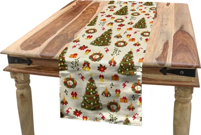 Produktbild von ABAKUHAUS Weihnachten Tischläufer, Poinsettia Blumen, Esszimmer Küche Rechteckiger Dekorativer Tischläufer, 40 x 225 cm, Olivgrün Gelb