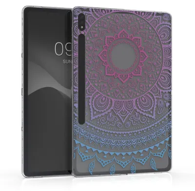Produktbild von kwmobile Schutzhülle kompatibel mit Samsung Galaxy Tab S7 Plus - Hülle Silikon - Tablet Cover Case - Indische Sonne Blau Pink Transparent