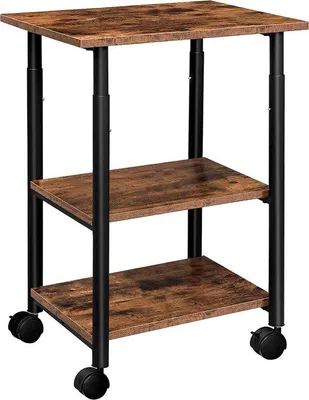 Image de Table pour imprimante avec roulettes verrouillables - Table pour imprimante - Chariot pour imprimante escamotable à 3 niveaux - réglable en hauteur - 48,5 x 40 x 67 cm - pour le bureau - marron foncé/noir