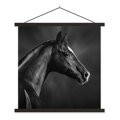Produktbild von MuchoWow® Textilposter Pferd - Tiere - Schwarz - Weiß - Porträt 90x90 cm mit schwarzem Rahmen - Magnetisches