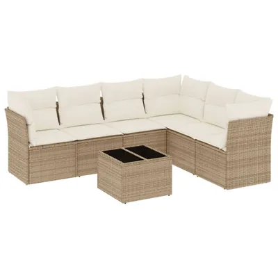 Produktbild von vidaXL 7-tlg. Garten-Sofagarnitur mit Kissen Beige Poly Rattan