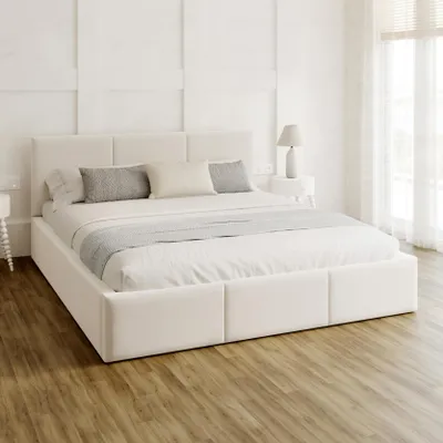 Produktbild von FDM Bett AMBER Paris 180x200 cm Polsterbett mit Lattenrost aus Metall Bettkasten Stauraumbett Samt weiß