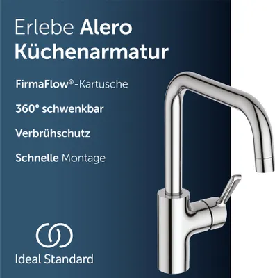 Produktbild von Ideal Standard Alero Küchenarmatur, Auslaufhöhe 222 mm, 360° schwenkbar – Chrom