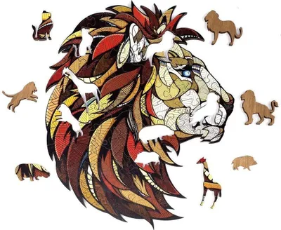 Image de Puzzle en bois coloré - Lion 28 x 31 cm