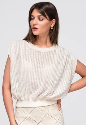 Produktbild von LARICA Bluse Kurzarm Loose Fit Minimalismus OW-TS-E0045 ecru ONESIZE