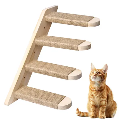 Obrázok produktu pre Katzenská stena s 4 schodíkmi, lezecká stena pre mačky, juta, drevo, nosnosť 15 kg