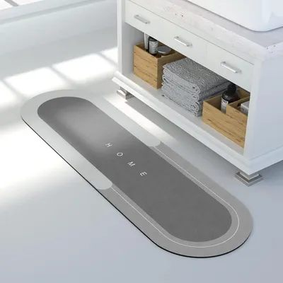 Immagine prodotto di Tappetino assorbente per il bagno, antiscivolo, in microfibra, forma rotonda, colore grigio, dimensioni 45x150 cm