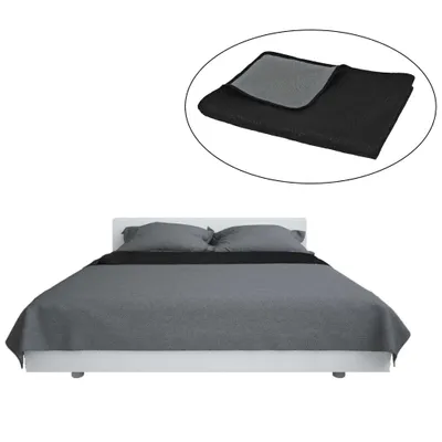 Zdjęcie produktu dla Dwustronna pikowana narzuta na łóżko 170 x 210 cm szaro-czarna