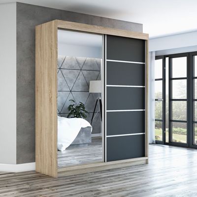Schwebetürenschrank Kleiderschrank GAP 180 cm Schrank Garderobe Spiegel.Verschiedene Farben (Weiß, Schwarz, Somona). Möbel vom Hersteller!