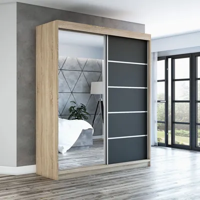 Produktbild von Schwebetürenschrank Kleiderschrank GAP 180 cm Schrank Garderobe Spiegel.Verschiedene Farben (Weiß, Schwarz, Somona). Möbel vom Hersteller!