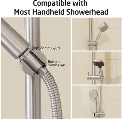 Image de Unyqoos® Barre de douche réglable en acier inoxydable SUS304, avec support de douche réglable en hauteur et en angle, finition brossée, kit de montage inclus