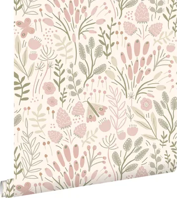 Produktbild von ESTAhome Tapete Blätter und Blumen Weiß und Hellrosa 50 x 900 cm